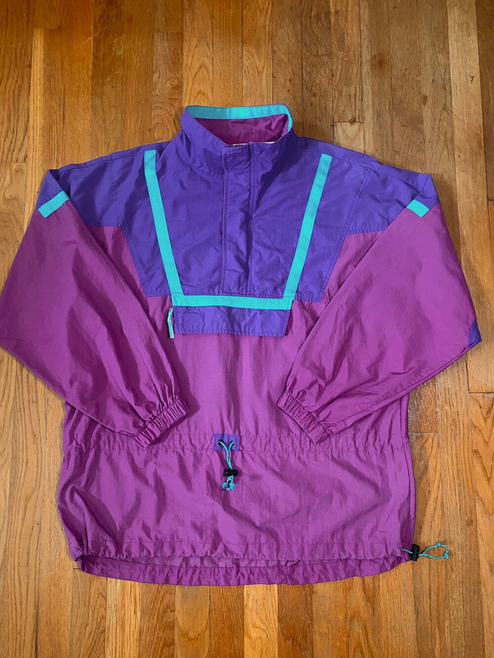 Vintage 90s L.L. Bean Women's Purple Color Block Anorak Windbreaker Jacket